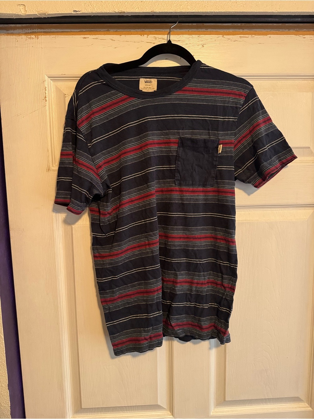 Vans Men's Navy & Red Striped Pocket T-Shirt